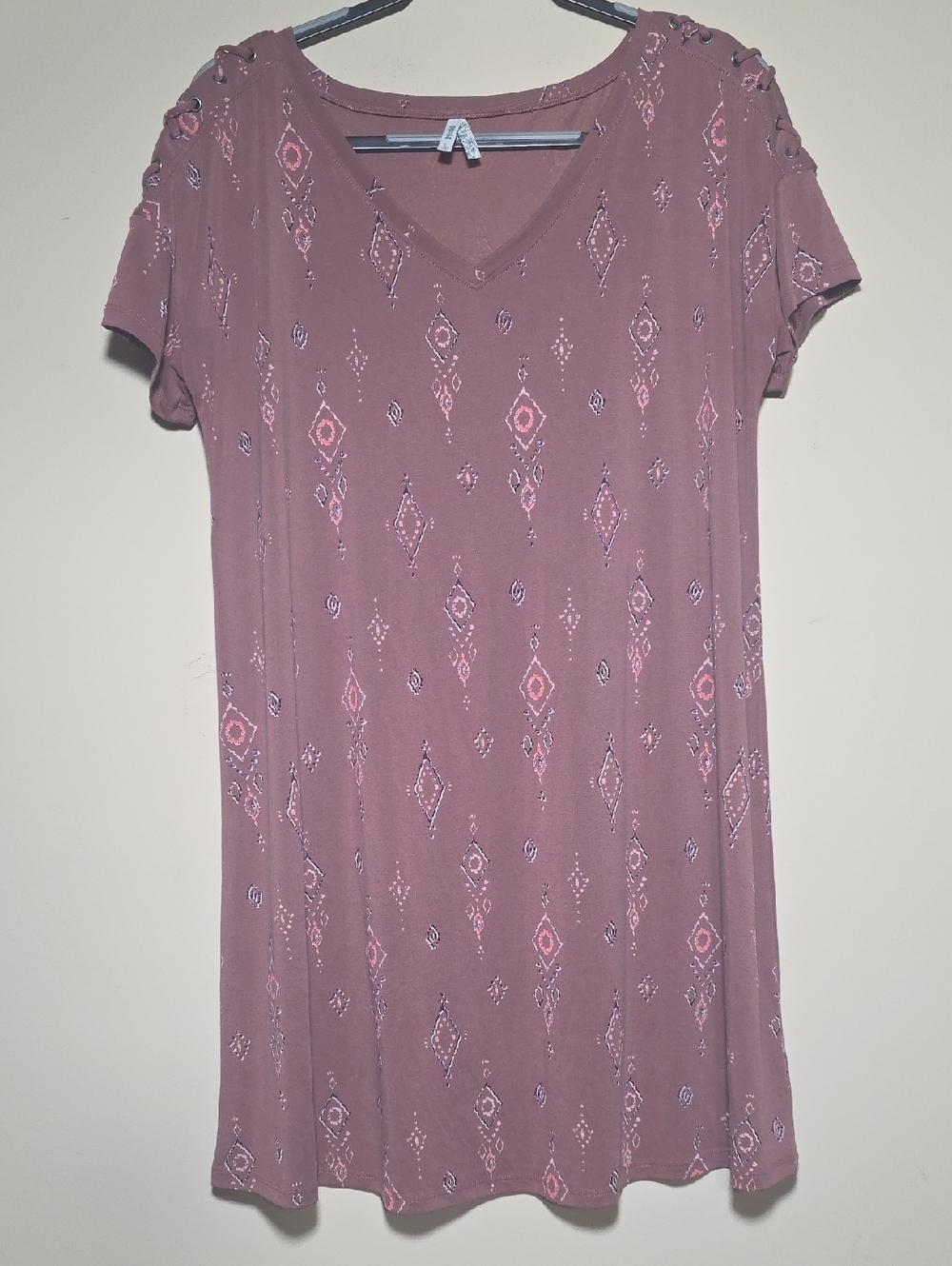 Mudd Boho Mauve Tunic Dress | Lace-Up Shoulder